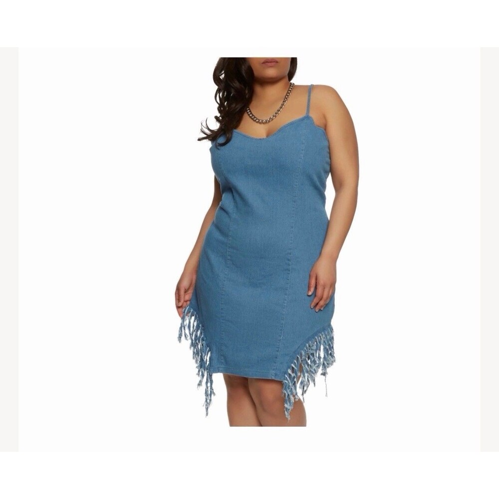 Love denim dress Blue Size 2X Fringe Hem Plus Size Soft Jean Dress NEW with Tags